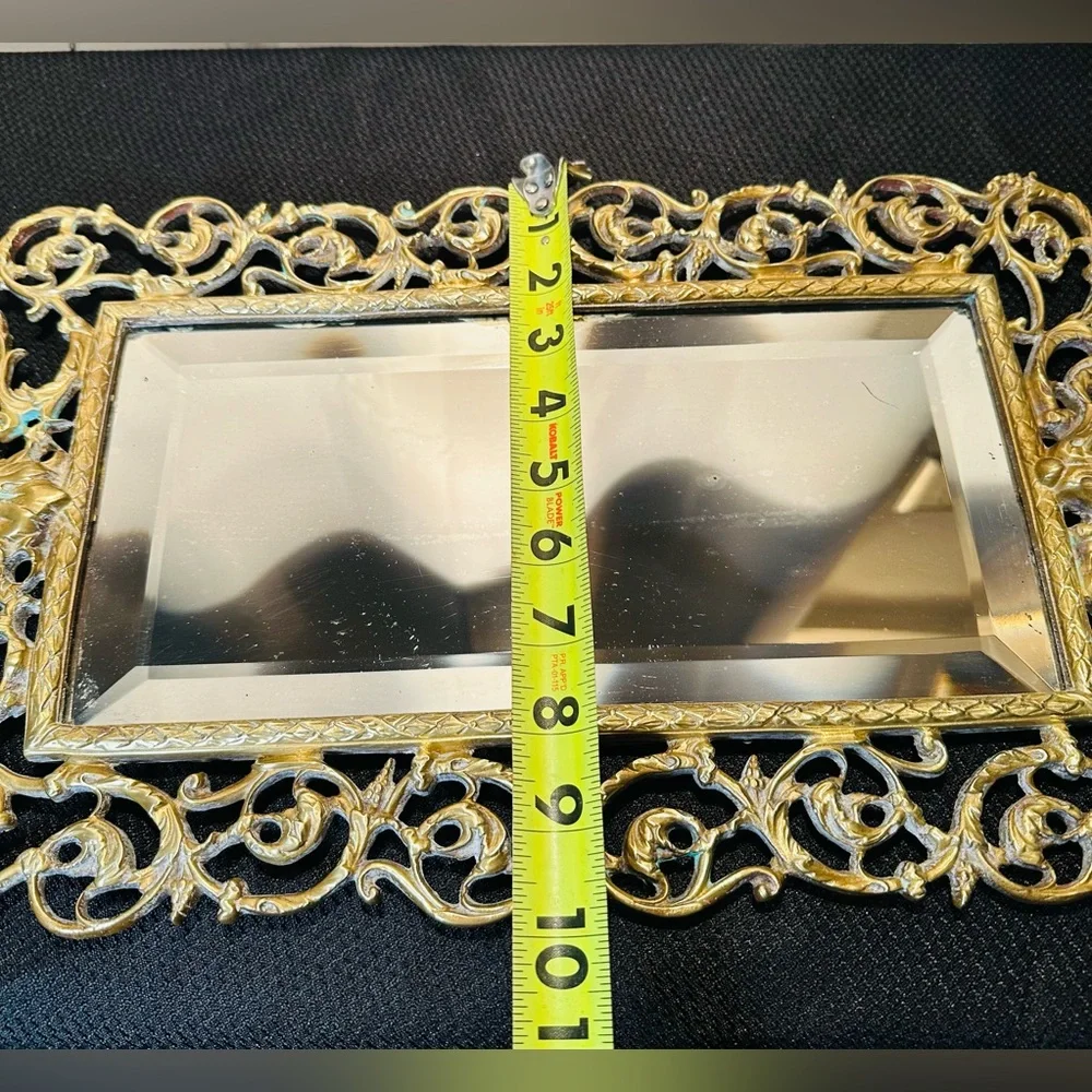 Antique 19th c. Victorian Brass Wall Mirror with Bacchus Face And Ornate Design